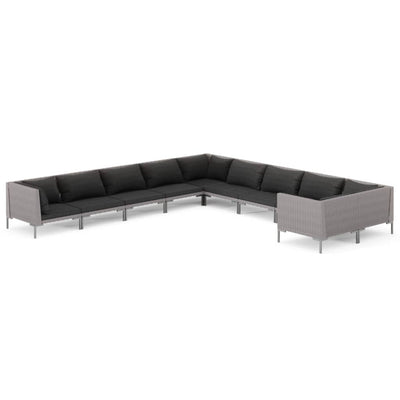 10 Piece Garden Lounge Set with Cushions Poly Rattan Dark Grey Payday Deals