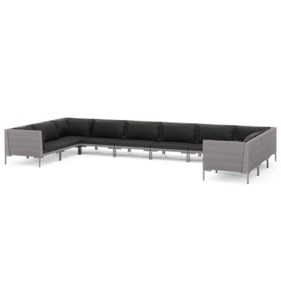 10 Piece Garden Lounge Set with Cushions Poly Rattan Dark Grey Payday Deals