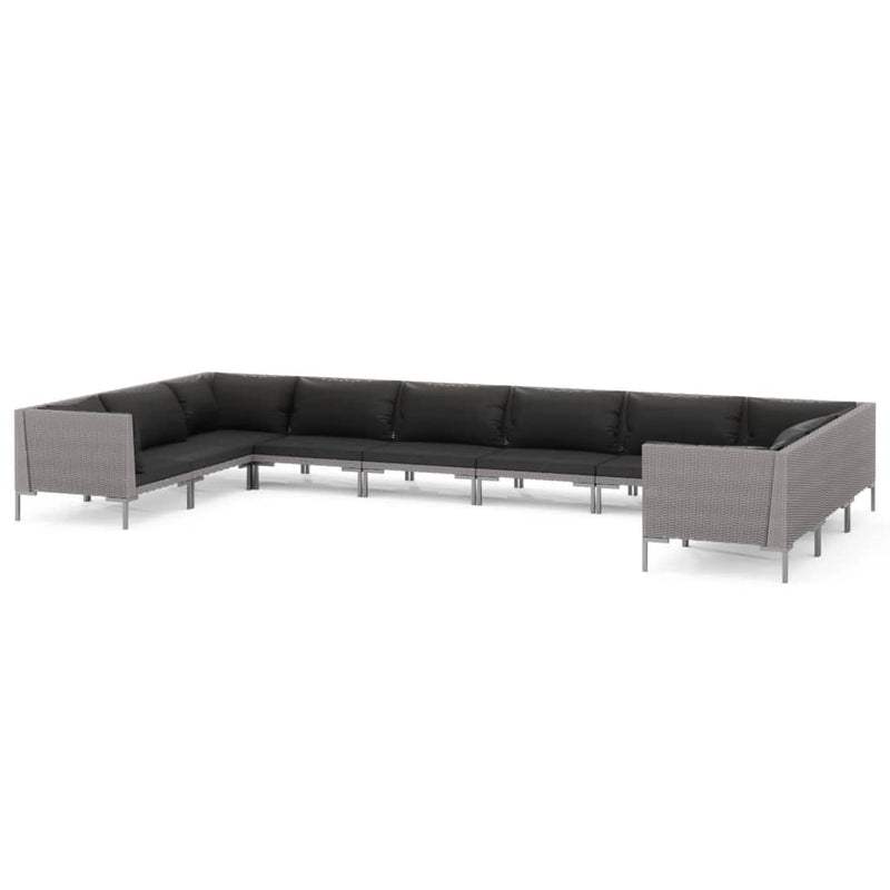 10 Piece Garden Lounge Set with Cushions Poly Rattan Dark Grey Payday Deals