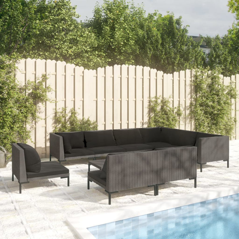 10 Piece Garden Lounge Set with Cushions Poly Rattan Dark Grey Payday Deals