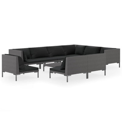 10 Piece Garden Lounge Set with Cushions Poly Rattan Dark Grey Payday Deals