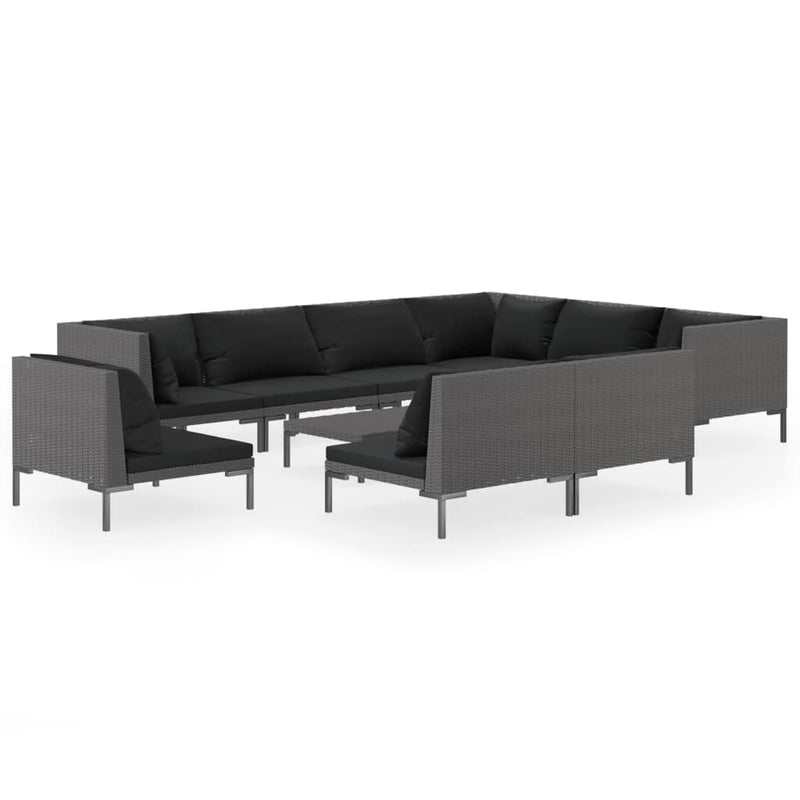 10 Piece Garden Lounge Set with Cushions Poly Rattan Dark Grey Payday Deals
