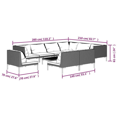 10 Piece Garden Lounge Set with Cushions Poly Rattan Dark Grey Payday Deals