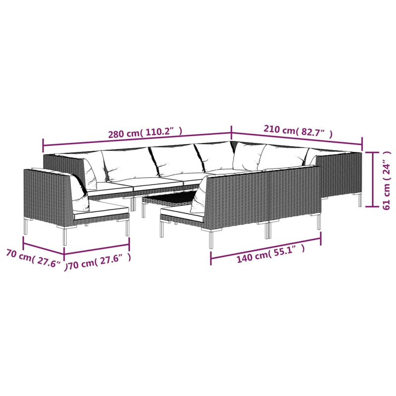 10 Piece Garden Lounge Set with Cushions Poly Rattan Dark Grey Payday Deals