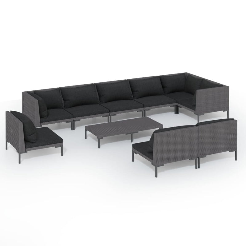 10 Piece Garden Lounge Set with Cushions Poly Rattan Dark Grey Payday Deals