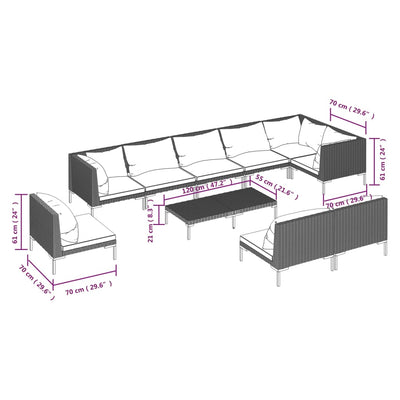 10 Piece Garden Lounge Set with Cushions Poly Rattan Dark Grey Payday Deals