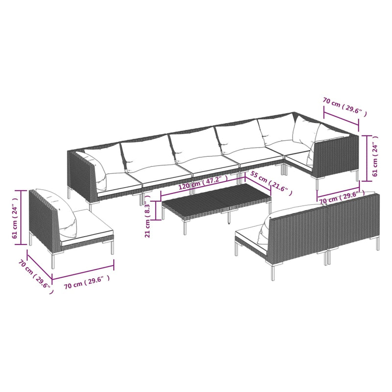 10 Piece Garden Lounge Set with Cushions Poly Rattan Dark Grey Payday Deals