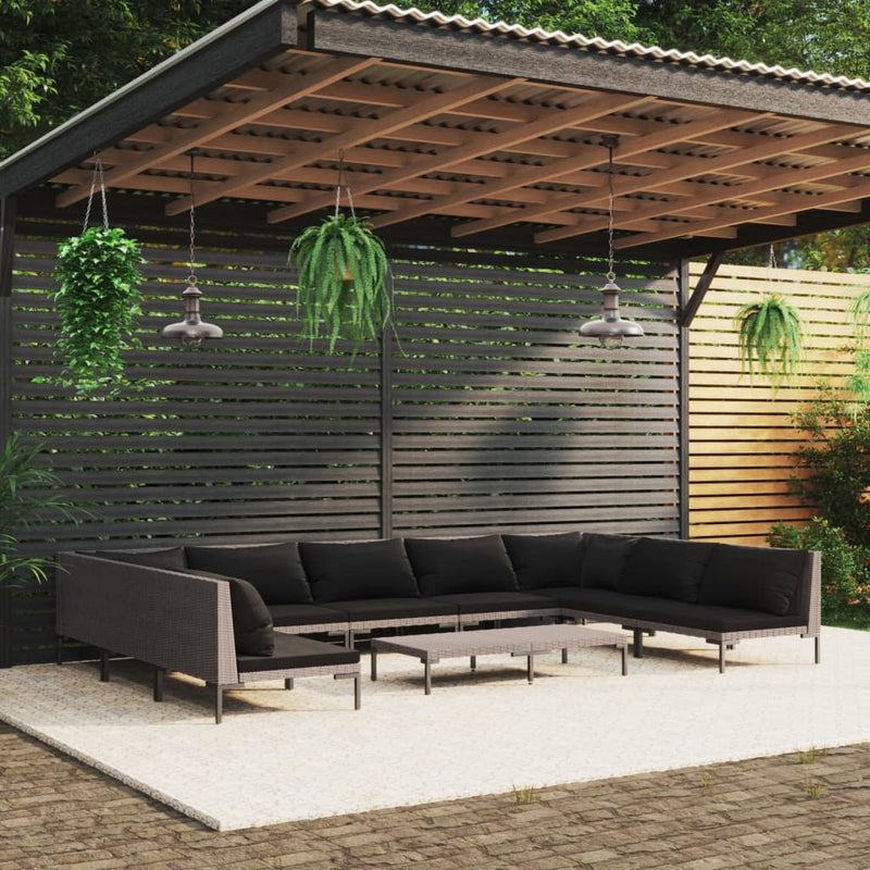 10 Piece Garden Lounge Set with Cushions Poly Rattan Dark Grey Payday Deals