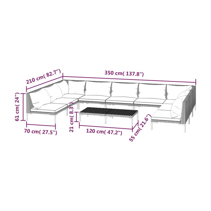 10 Piece Garden Lounge Set with Cushions Poly Rattan Dark Grey Payday Deals