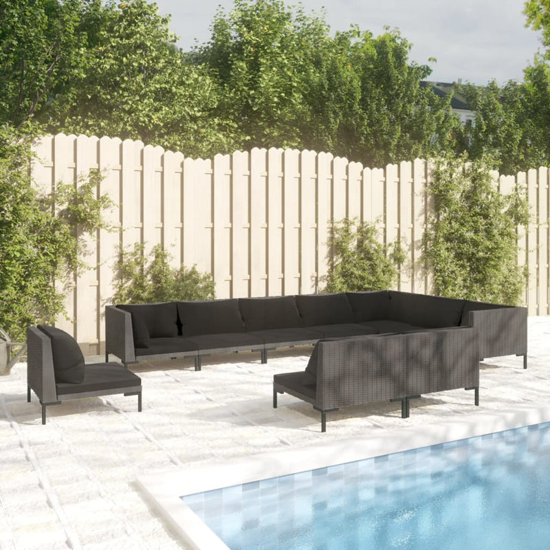 10 Piece Garden Lounge Set with Cushions Poly Rattan Dark Grey Payday Deals