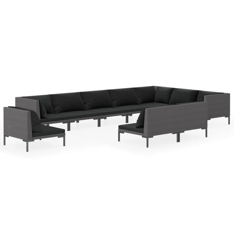 10 Piece Garden Lounge Set with Cushions Poly Rattan Dark Grey Payday Deals