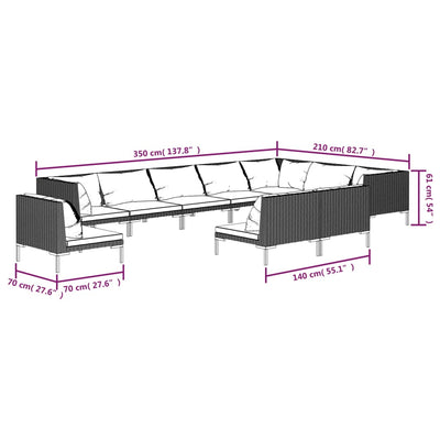 10 Piece Garden Lounge Set with Cushions Poly Rattan Dark Grey Payday Deals