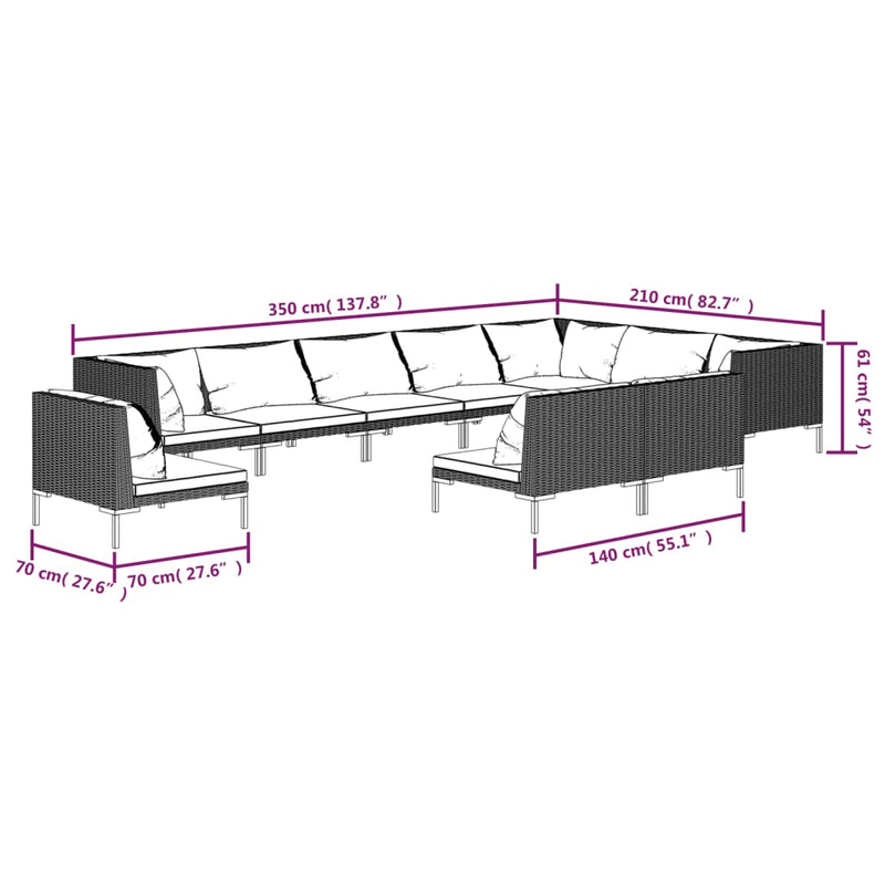 10 Piece Garden Lounge Set with Cushions Poly Rattan Dark Grey Payday Deals