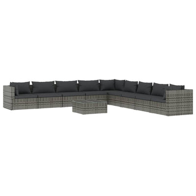10 Piece Garden Lounge Set with Cushions Poly Rattan Grey Payday Deals