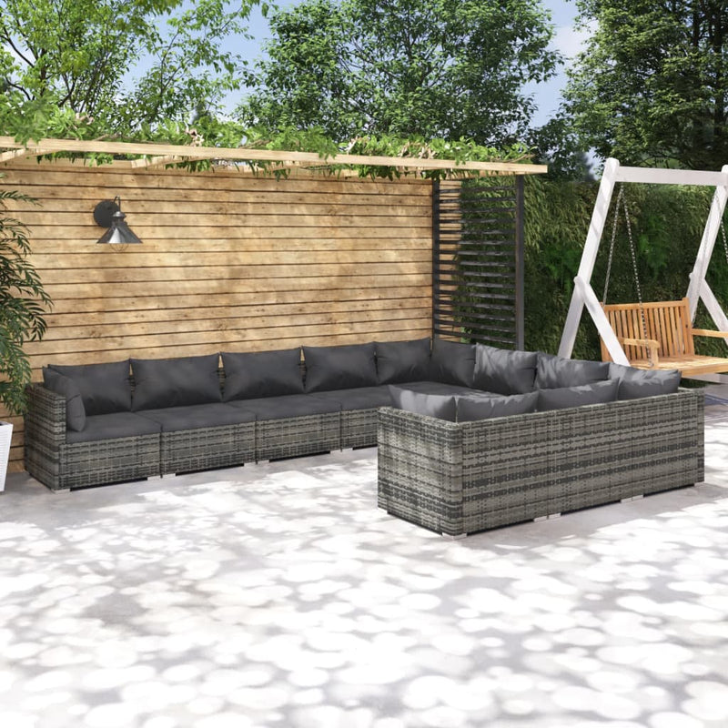 10 Piece Garden Lounge Set with Cushions Poly Rattan Grey Payday Deals