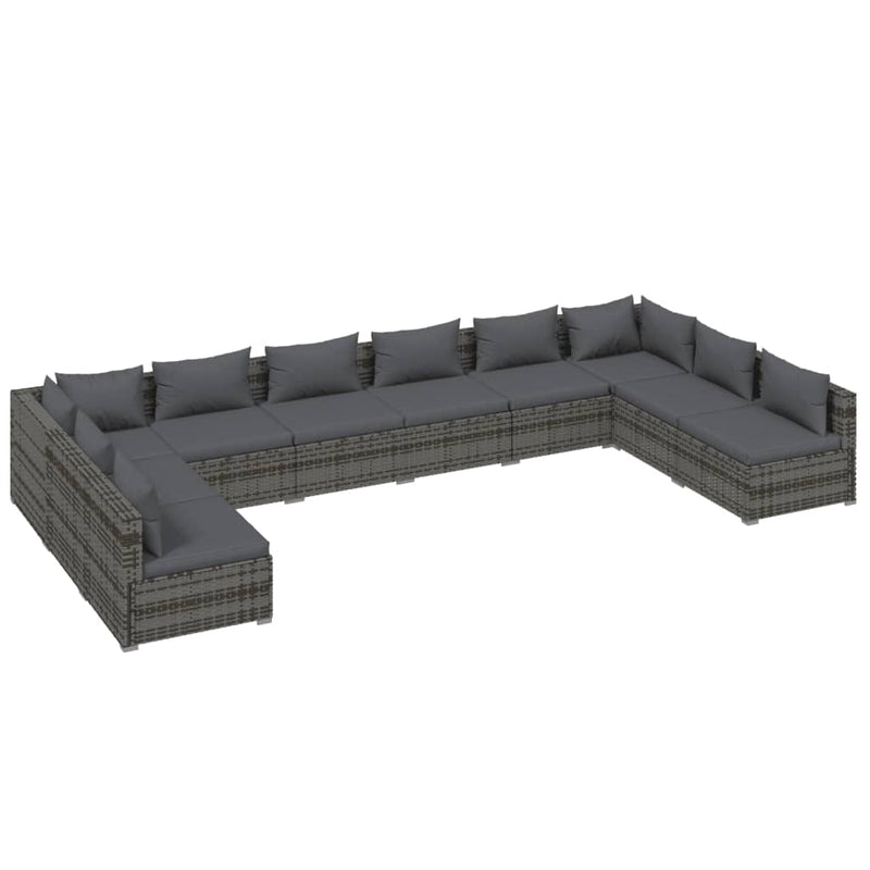 10 Piece Garden Lounge Set with Cushions Poly Rattan Grey Payday Deals