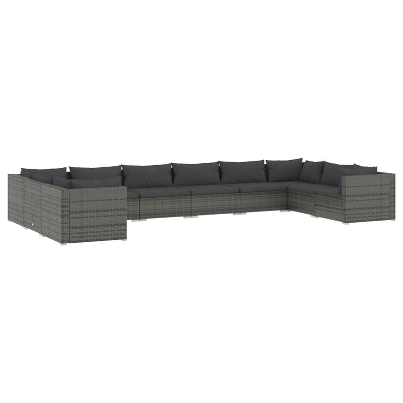 10 Piece Garden Lounge Set with Cushions Poly Rattan Grey Payday Deals