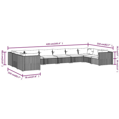 10 Piece Garden Lounge Set with Cushions Poly Rattan Grey Payday Deals