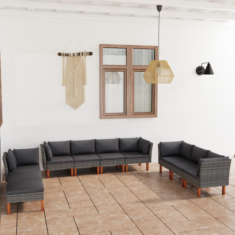 10 Piece Garden Lounge Set with Cushions Poly Rattan Grey Payday Deals