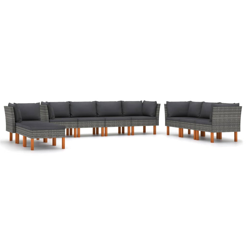 10 Piece Garden Lounge Set with Cushions Poly Rattan Grey Payday Deals