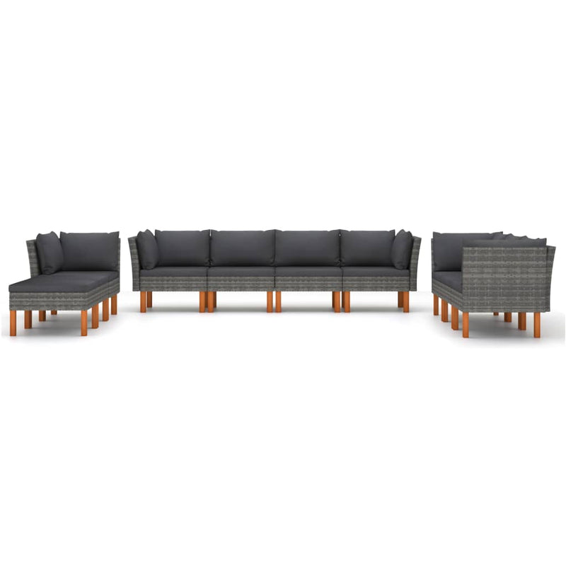 10 Piece Garden Lounge Set with Cushions Poly Rattan Grey Payday Deals