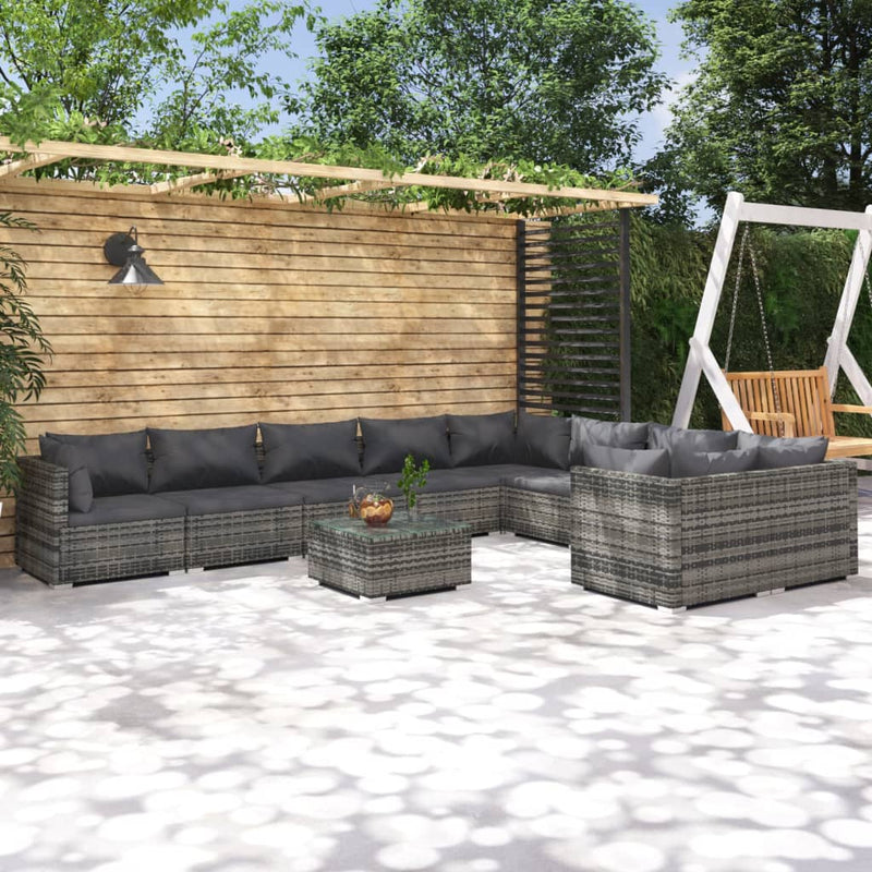 10 Piece Garden Lounge Set with Cushions Poly Rattan Grey Payday Deals