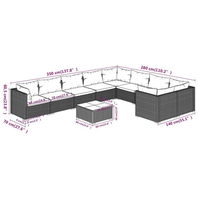 10 Piece Garden Lounge Set with Cushions Poly Rattan Grey Payday Deals