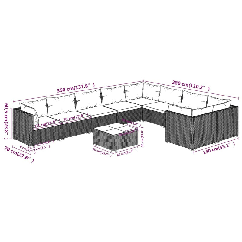 10 Piece Garden Lounge Set with Cushions Poly Rattan Grey Payday Deals