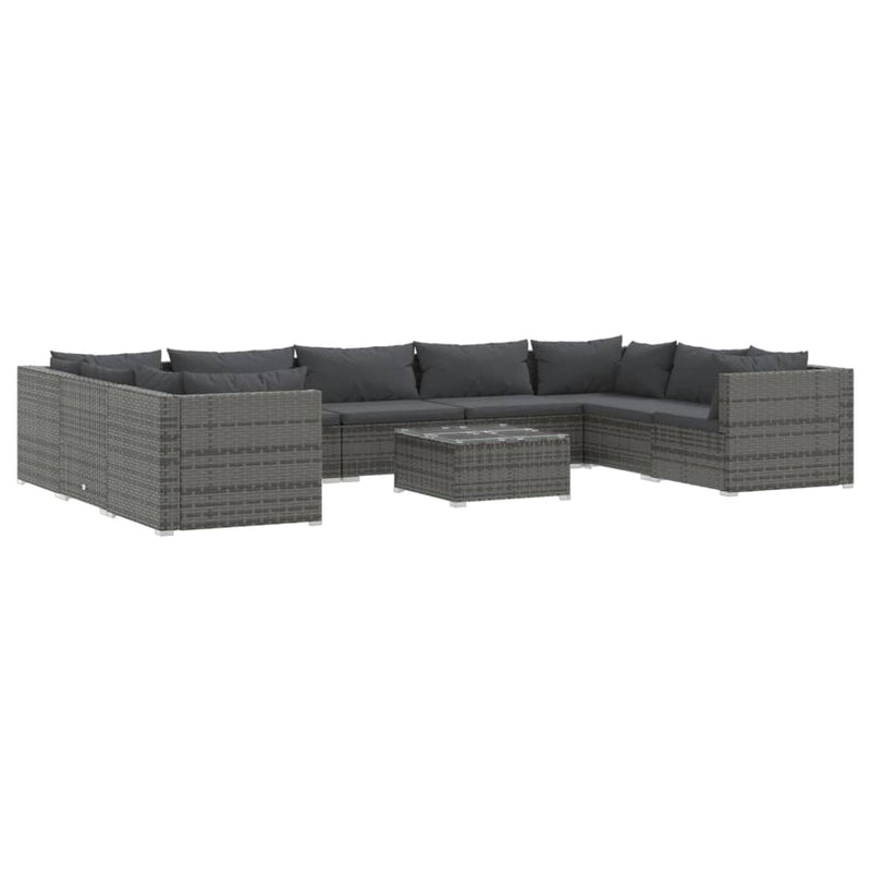 10 Piece Garden Lounge Set with Cushions Poly Rattan Grey Payday Deals