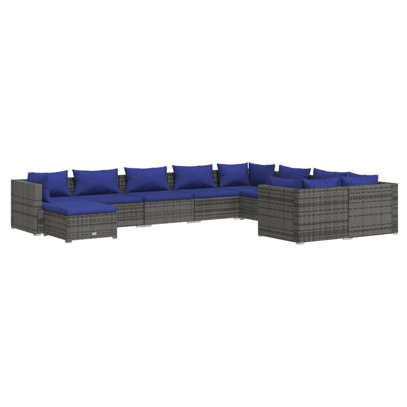 10 Piece Garden Lounge Set with Cushions Poly Rattan Grey Payday Deals