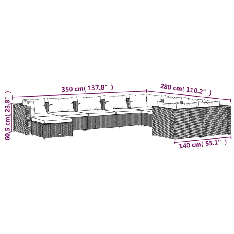 10 Piece Garden Lounge Set with Cushions Poly Rattan Grey Payday Deals