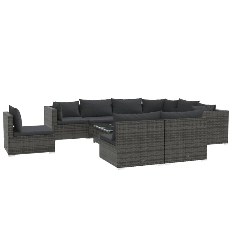 10 Piece Garden Lounge Set with Cushions Poly Rattan Grey Payday Deals