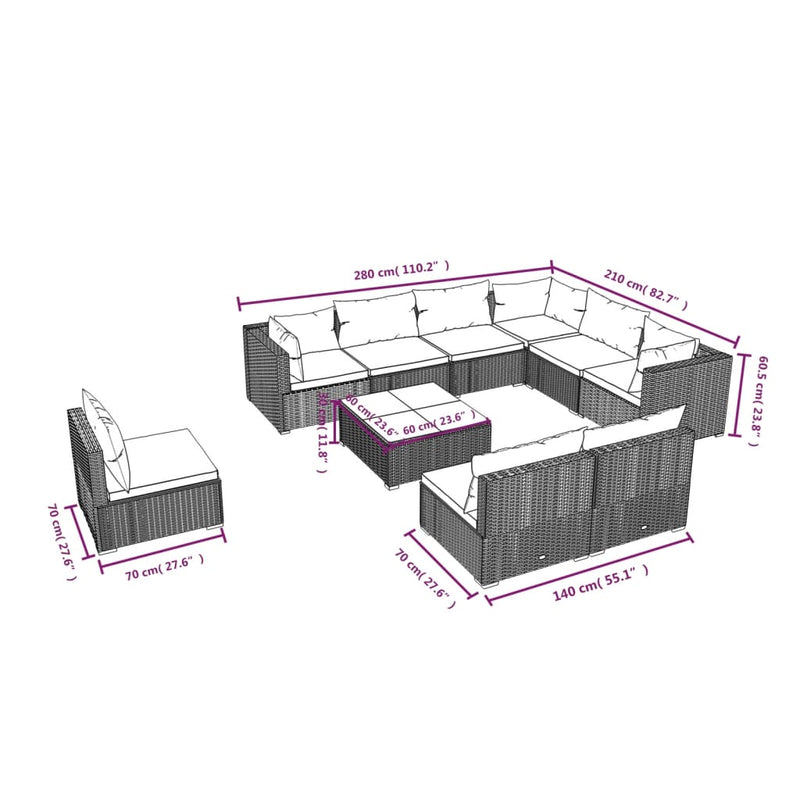 10 Piece Garden Lounge Set with Cushions Poly Rattan Grey Payday Deals