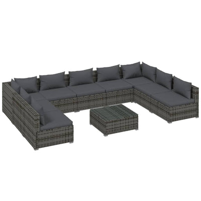 10 Piece Garden Lounge Set with Cushions Poly Rattan Grey Payday Deals