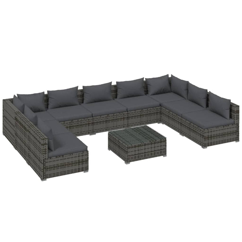10 Piece Garden Lounge Set with Cushions Poly Rattan Grey Payday Deals