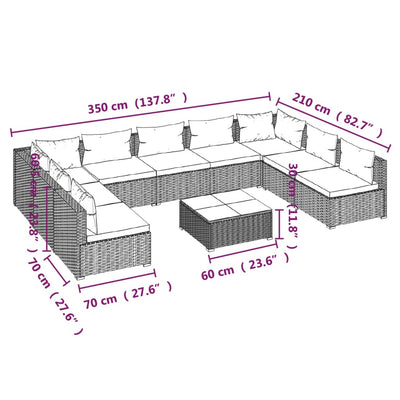 10 Piece Garden Lounge Set with Cushions Poly Rattan Grey Payday Deals