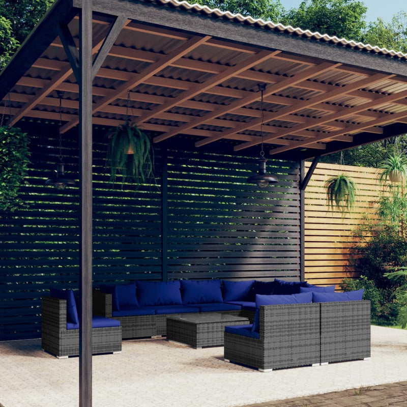 10 Piece Garden Lounge Set with Cushions Poly Rattan Grey Payday Deals