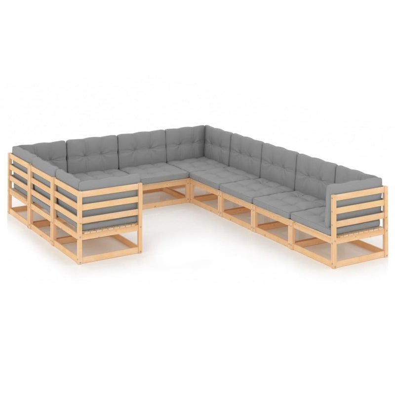 10 Piece Garden Lounge Set with Cushions Solid Pinewood Payday Deals