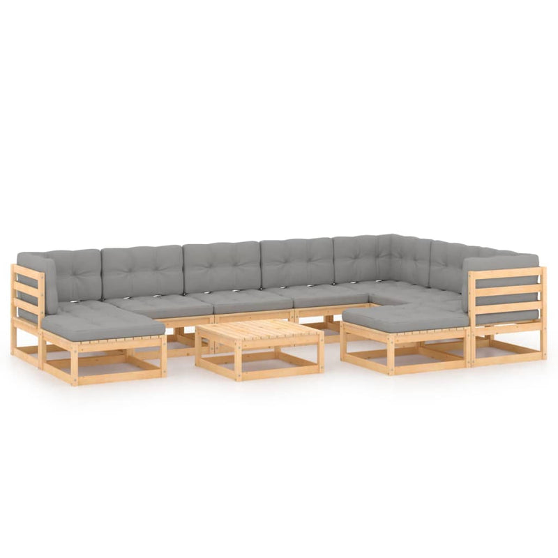 10 Piece Garden Lounge Set with Cushions Solid Pinewood Payday Deals