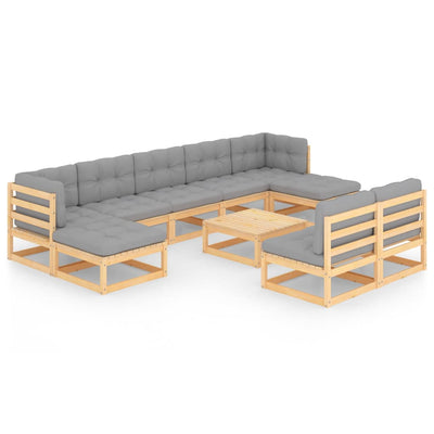 10 Piece Garden Lounge Set with Cushions Solid Pinewood Payday Deals