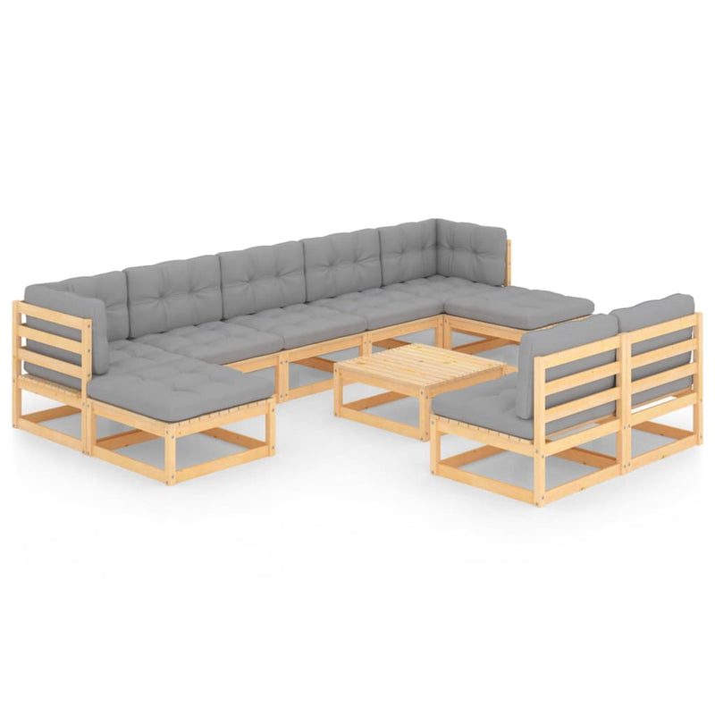 10 Piece Garden Lounge Set with Cushions Solid Pinewood Payday Deals