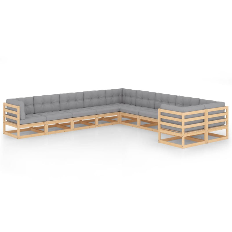 10 Piece Garden Lounge Set with Cushions Solid Pinewood Payday Deals