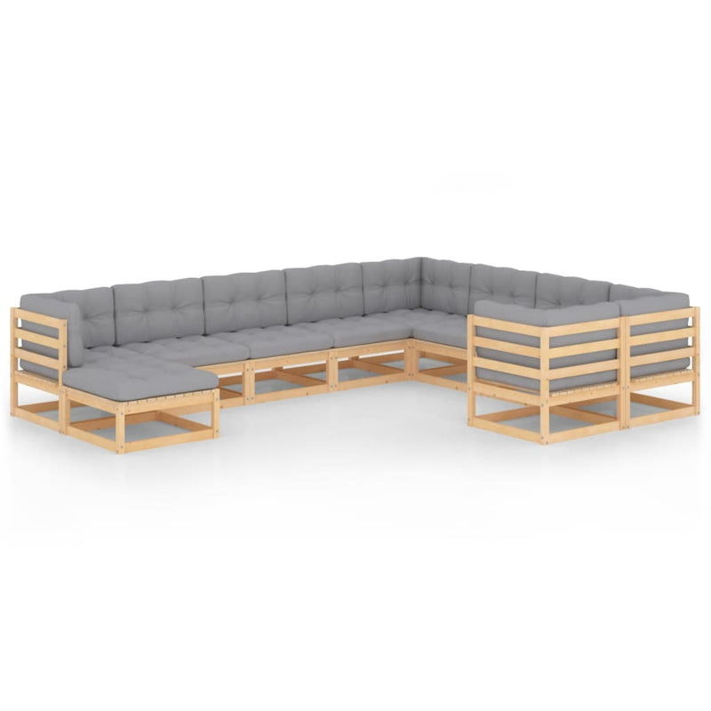 10 Piece Garden Lounge Set with Cushions Solid Pinewood Payday Deals