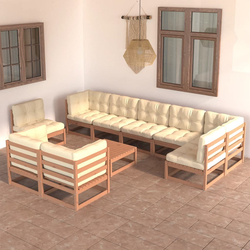 10 Piece Garden Lounge Set with Cushions Solid Pinewood Payday Deals