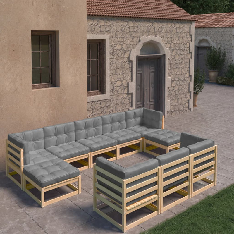 10 Piece Garden Lounge Set with Cushions Solid Pinewood Payday Deals