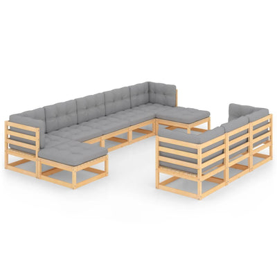 10 Piece Garden Lounge Set with Cushions Solid Pinewood Payday Deals