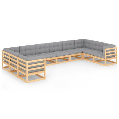 10 Piece Garden Lounge Set with Cushions Solid Pinewood Payday Deals