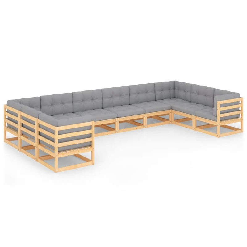 10 Piece Garden Lounge Set with Cushions Solid Pinewood Payday Deals