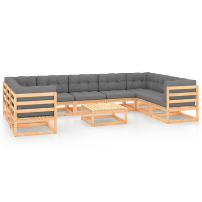 10 Piece Garden Lounge Set with Cushions Solid Pinewood Payday Deals