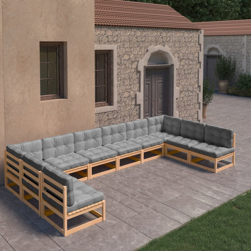 10 Piece Garden Lounge Set with Cushions Solid Pinewood Payday Deals